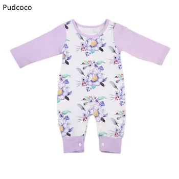 

Pudcoco Purple Flowers Baby Girls Rompers Kid Girls Cotton Floral Romper Jumpsuit Newborn Baby Girls Clothes 3M 6M 12M 24M 3T 4T