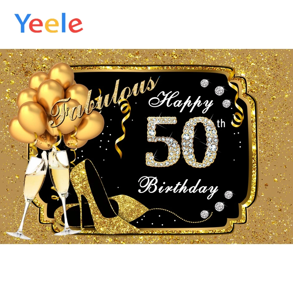 

Yeele 50th Birthday Party Golden Balloons Celebration Scene Photography Background Customized Photographic Backdrop Photo Studio