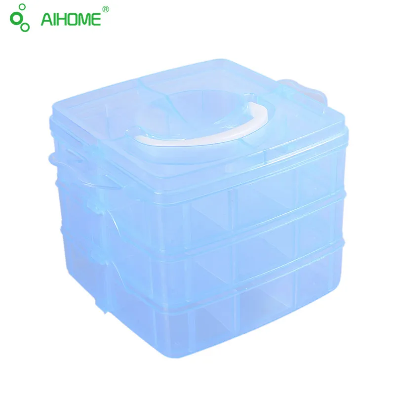 

3-layers Detachable Desktop Plastic Storage Box Transparent Containers For Toy Jewelry Organizer Cabinets With Cover and Handle