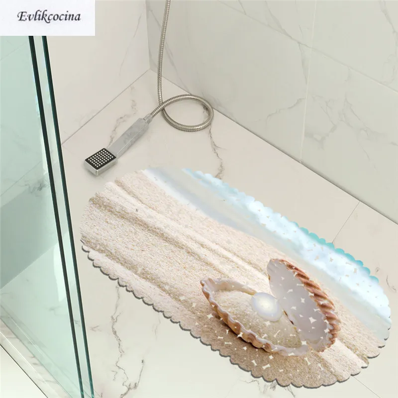 

Free Shipping 35x70cm Shells Pearl Beach Non-slip Bathroom Mat Baby Safety Bath Mat Pad Suction Shower Home Decoration Alfonbras