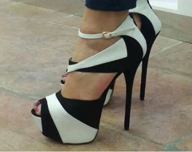 

New Arrival 16cm Ultra High Heels Platform Shoes Women Mixed Colors Buckle Sandals Gladiator Sandalias Mujer Plus Size 33-43