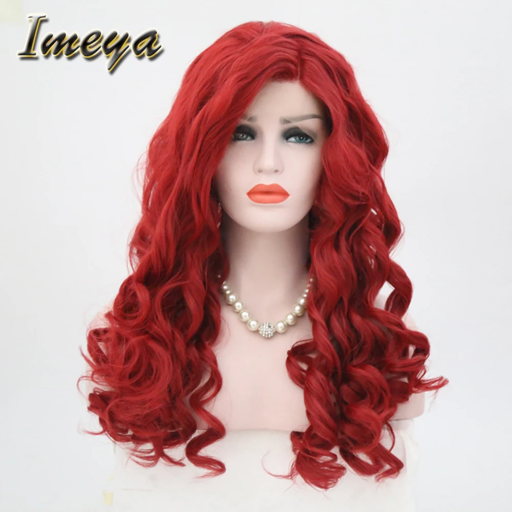 Imeya 150% Dichte Wärme Beständig Rot Schöne Farbe Synthetische Haar Kann Permed Lose Tiefe Welle Lace Front Perücken