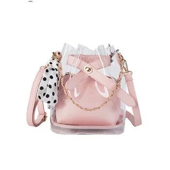

Transparent bag female 2019 new portable bucket female bag child diagonal chain fashion personality small bag tide