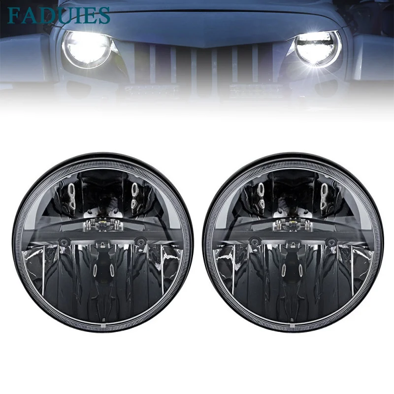 FADUIES 1 Pair Black 7 Inch Round 36W  LED Headlights HighLow Beam For Jeep Wrangler CJ JK TJ 2007-2017  (3)