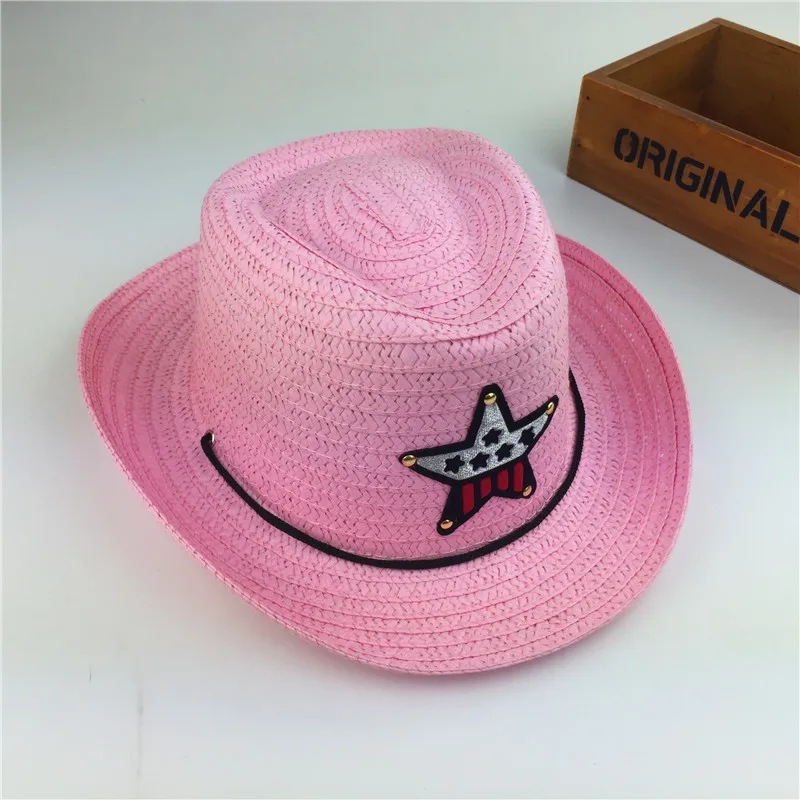 Уличная детская ковбойская шляпа, летняя Соломенная шляпка для мальчиков и девочек, детская шляпа со звездами, милая детская пляжная кепка