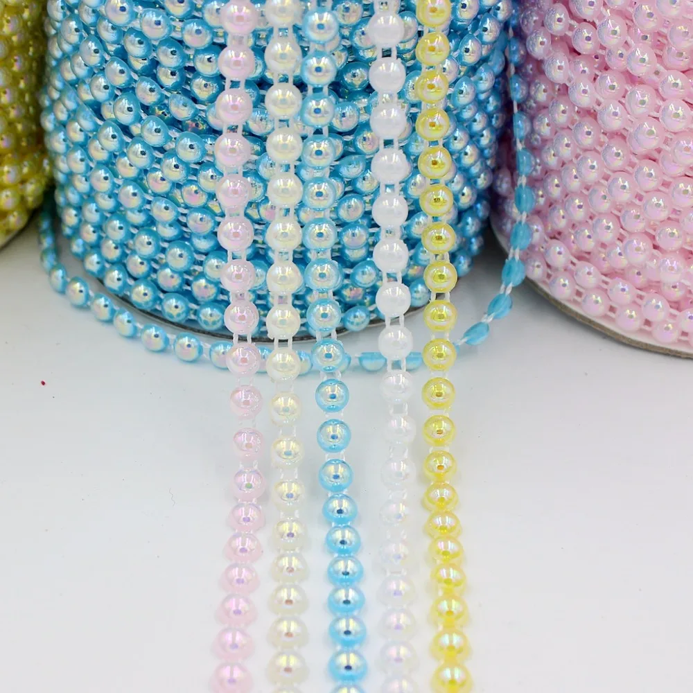 

Free Shipping 2Meters 6mm AB Colors Craft ABS Half Round Flatback Imitation Pearl Beads Chain For DIY Decoration