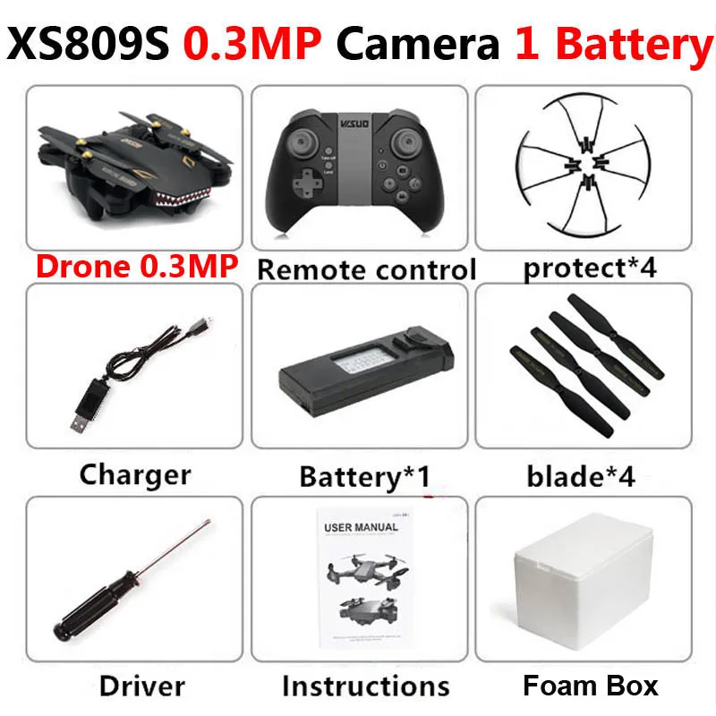 VISUO XS809S Профессиональный складной Дрон с камерой 2MP HD WiFi FPV селфи широкоугольный Радиоуправляемый квадрокоптер Вертолет игрушка для мальчика VS XS816 - Цвет: XS809S 0.3MP 1B Foam