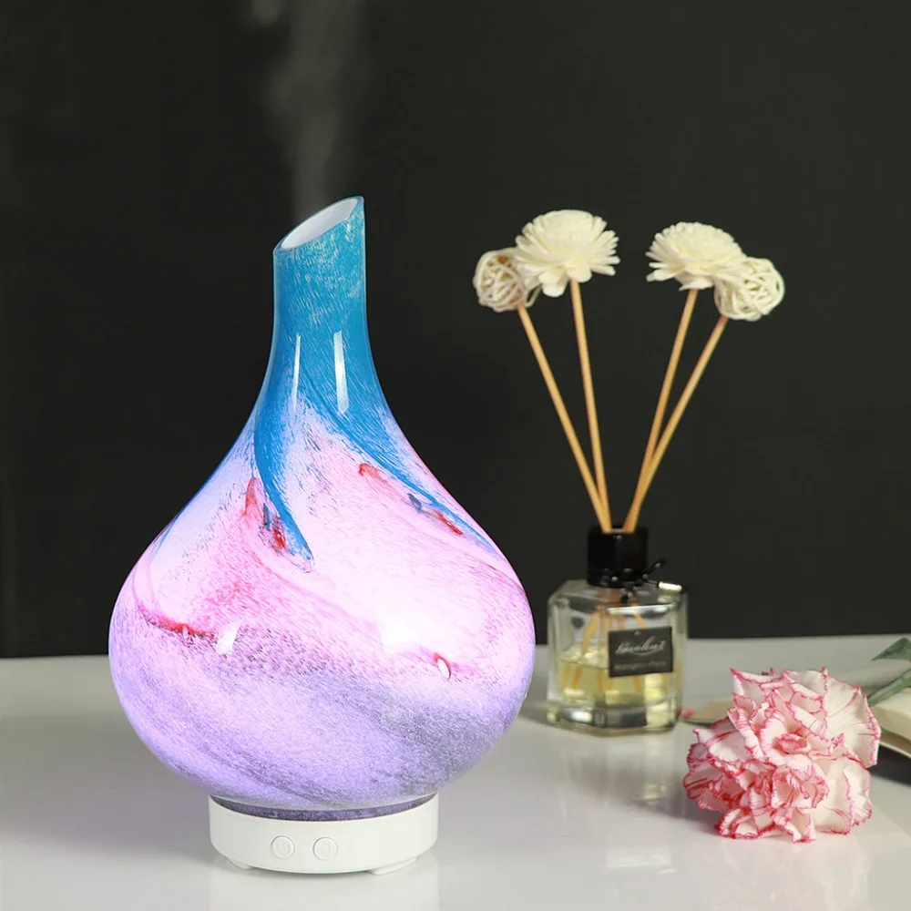 Разноцветная стеклянная ваза увлажнитель воздуха ароматизированный очиститель с 7 цветов светодиодный свет Электрический Ароматерапия