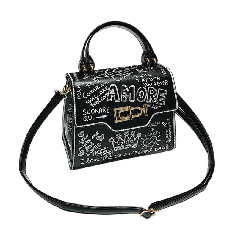 JHD-модная женская сумка с граффити из искусственной кожи, маленькая сумка с клапаном, роскошная сумка через плечо для женщин, вечерняя сумочка-клатч