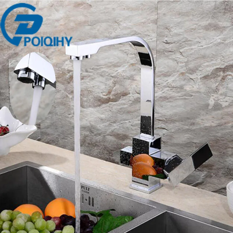 

Two Spout Kitchen Faucet Chrome Polished Finished Deck Mounted Cold Water Taps Drinking Water Single Handle Kitchen BasinTap