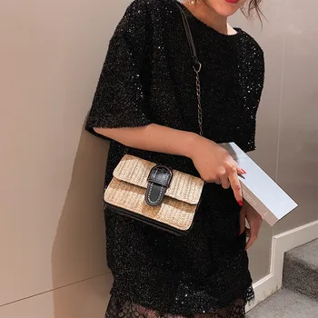 

Mini Straw Woven Shoulder Bag Summer Female Luxury Rattan Handbags Crossbody Knitted bags for Women Small Flap 2019 Handmade