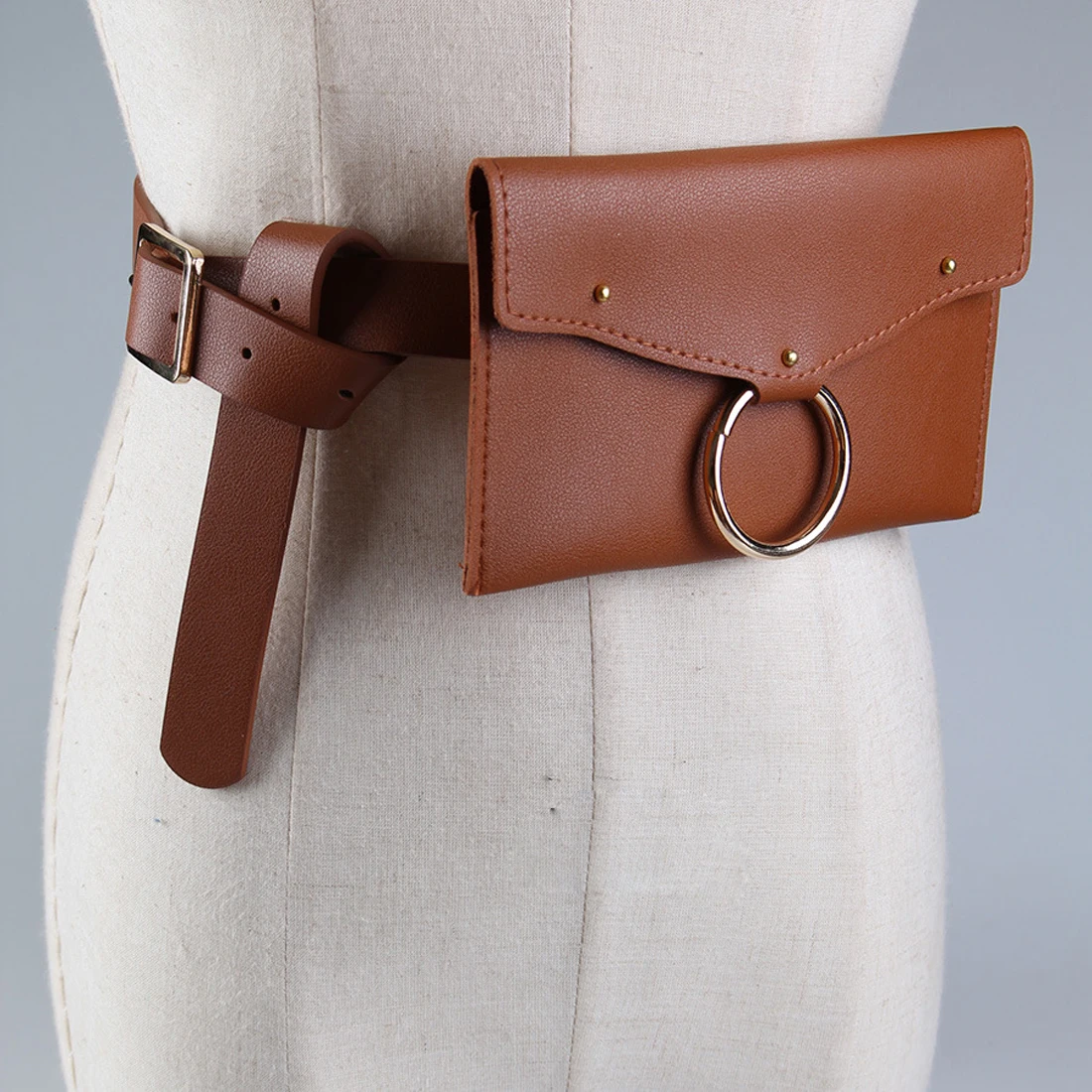 Модная женская поясная сумка, Женская поясная сумка из искусственной кожи, сумка-конверт, поясная сумка bolsa - Цвет: Camel