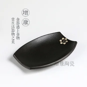 

Japanese retro black gold dish drum ceramic rectangular steamed whole fish dish hotel hotel tableware dishes and plates sets