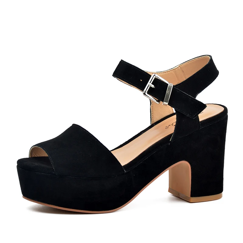 Donna-в, Новая мода лето открытым носком клинья Женские босоножки для высокой платформе обувь из натуральной кожи - Цвет: BLACK