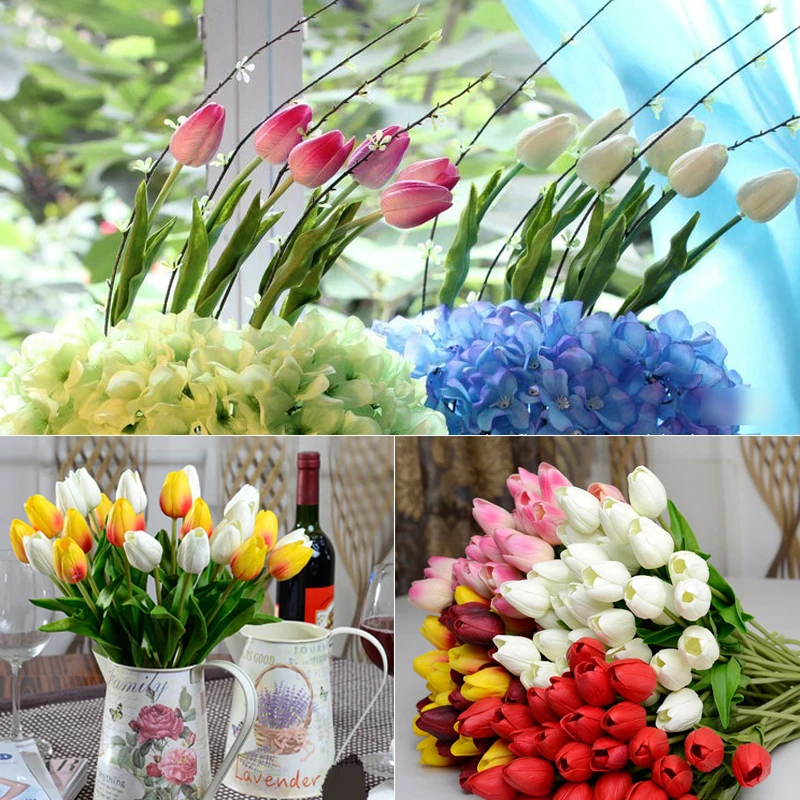 Artificial flower high quality real touch PU Tulip desktop wedding home decoration gift multi-color 12pcs/lot