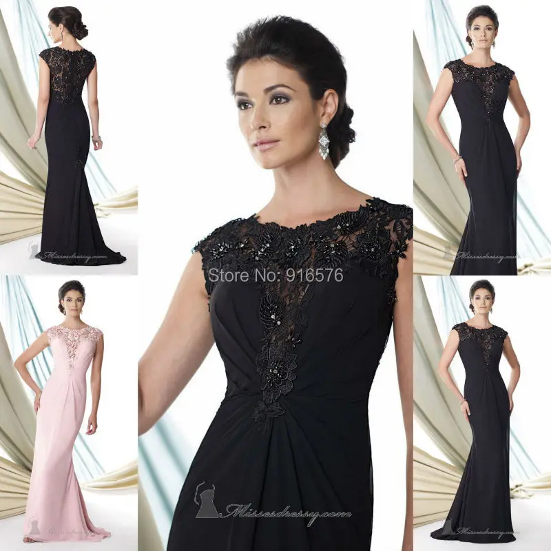 Chiffon Cape Sleeve Black Pink Mother Of The Bride Dresses With Lace