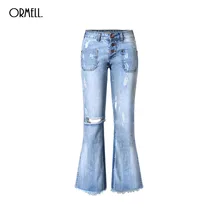 ORMELL Женщины Моды Джинсовый Свободные Широкую Ногу Брюки Джинсы с Низкой Талией Стильный Отверстия Повседневная Уличная Брюки Pantalones