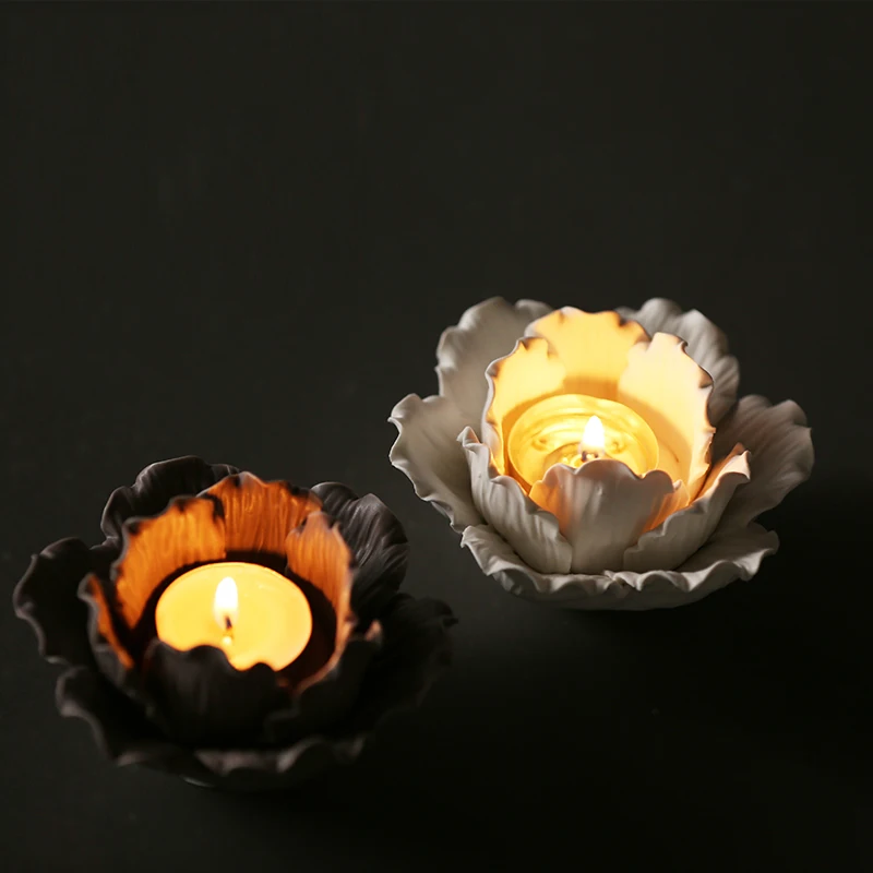 Ceramic Lotus Flower Petals Tealight Candlestick Candle Holder Home Decor