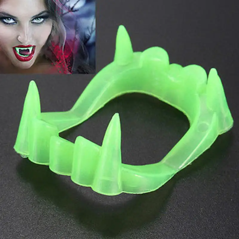 

New 1x Funny Vampire Fake Teeth Halloween luminous Bloodcurdling Vampire Werewolves Fake Glow Teeth Halloween Prop