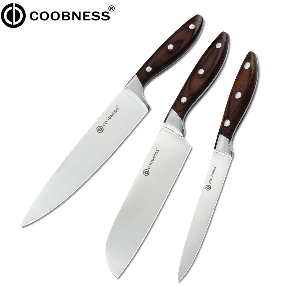 Coobness 7Cr17 кухонный нож из нержавеющей стали, японский нож Santoku, нож для нарезки повара, овощные ножи, режущие инструменты - Цвет: 3pcs Set