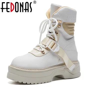 

FEDONAS New Women Platforms Punk Ankle Boots Corss-tied Warm Autumn Winter Punk Motorcycle Boots Hot Rock Dancing Shoes Woman