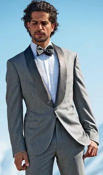 Ceny Najnowsze Wzory Płaszcz Pant Zima Szary Tweed Mężczyzn Garnitur Pana Młodego Oficjalne Garnitury Slim Fit 2 Sztuka Smoking Niestandardowe Prom Blazer Terno Masculino