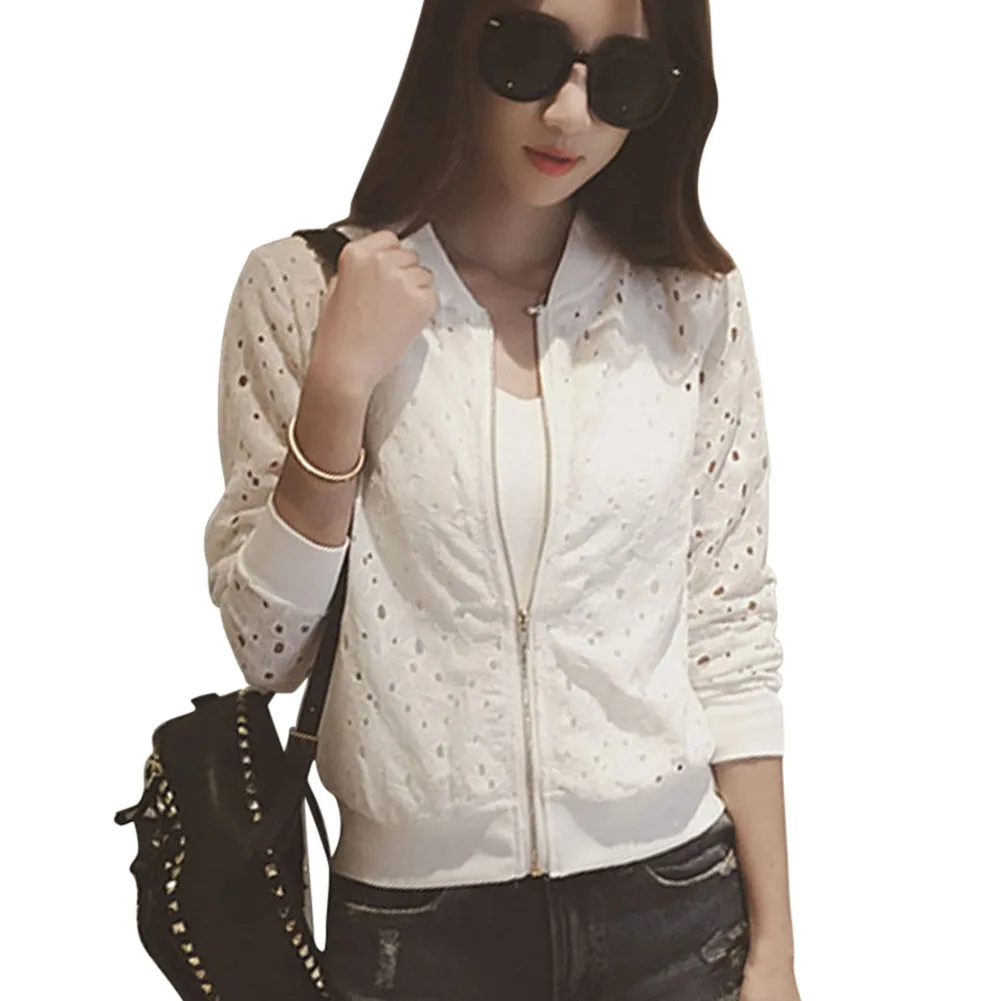 

Fashion Women Bomber Jacket Long Sleeve Lace Sunscreen Shirt Short Summer Thin Coat Casual Baseball Coat MSJ99