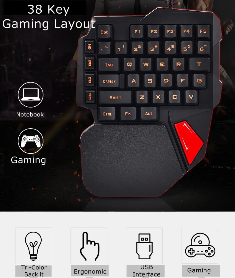 Technology XM K108 Mechanical Feel USB Wired One Handed Keyboard,Left