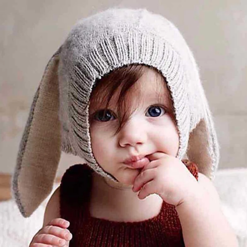 

1Pcs Newborn Baby Knitted Hat Cartoon Rabbit Caps Infant Boys Girls Autumn Winter Warm Crochet Cap Photo Props