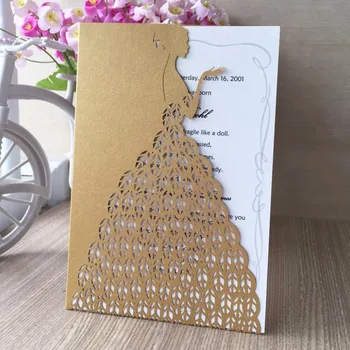 

Fashion Laser Cut Card For Wedding printing insert rsvp reply card menu card Girls Party Dresses invitation card dark-purple