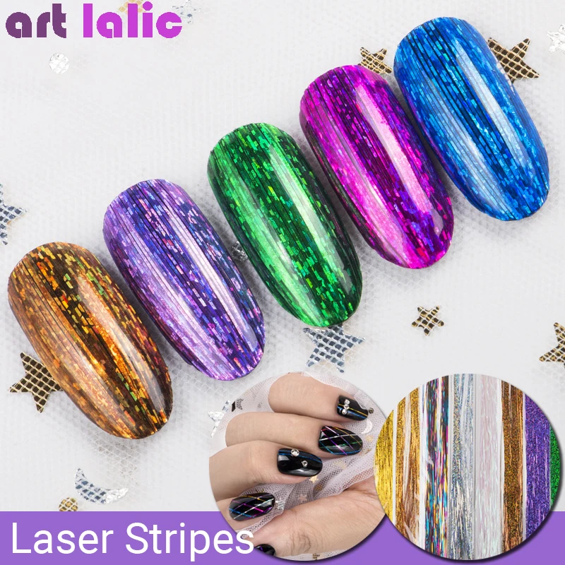 

Lot of Nail Art Stripes Laser Holographic Shiny Stripe Gradient Lines Decorations Silk Sequins UV Gel Polish DIY Wire Manicure