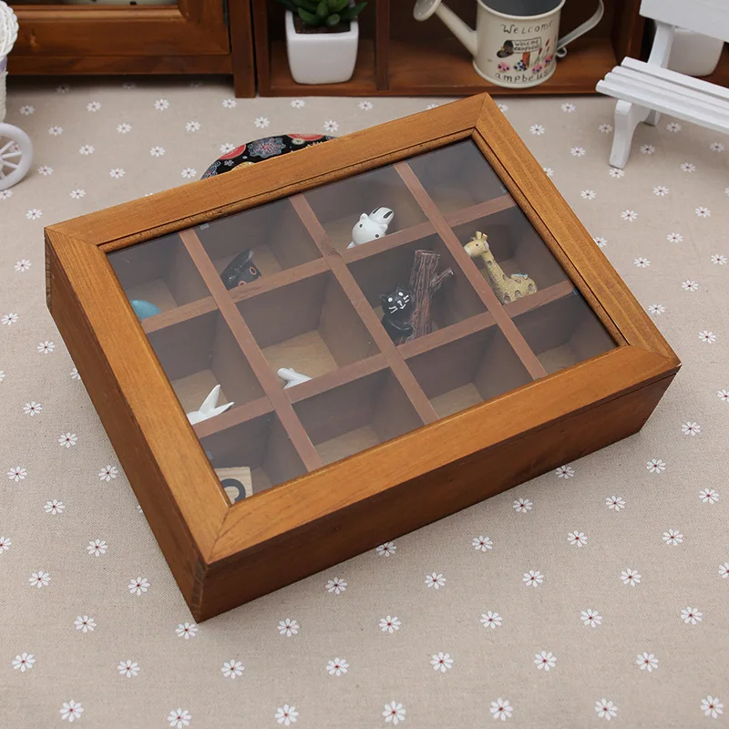 1pc Zakka Desktop Storage Box With Wooden Grocery Retro Glass