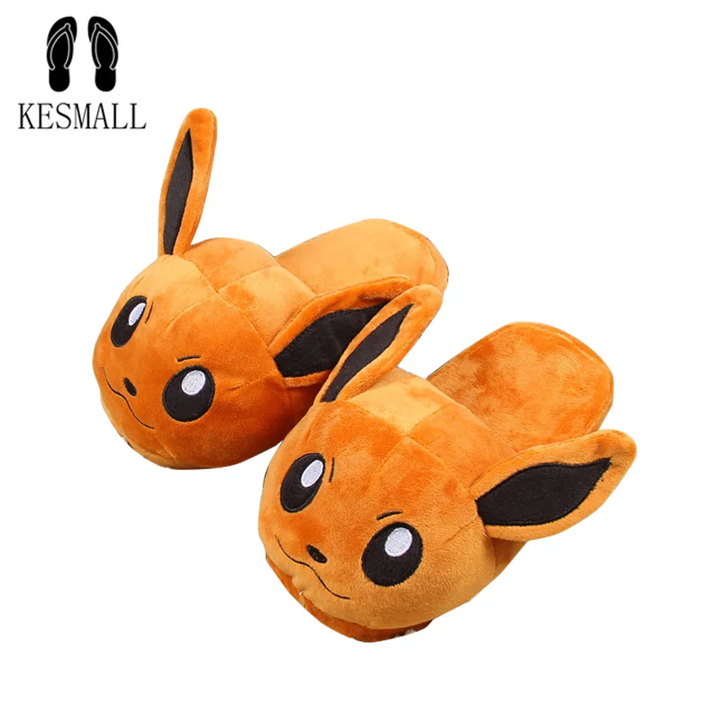 

KESMALL Women Anime Cartoon Pokemon Slippers Lovers Warm Woman Slippers Elf Ball Pikachu Go Plush Shoes Home Slippers Children