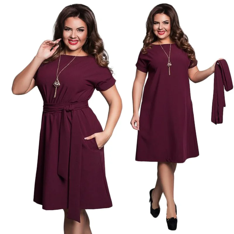 

2018 Elegant Casual Women Dresses Big Size Plus Size Dresses Women's Summer Sashes O-Neck Bodycon Chiffon Party Dress