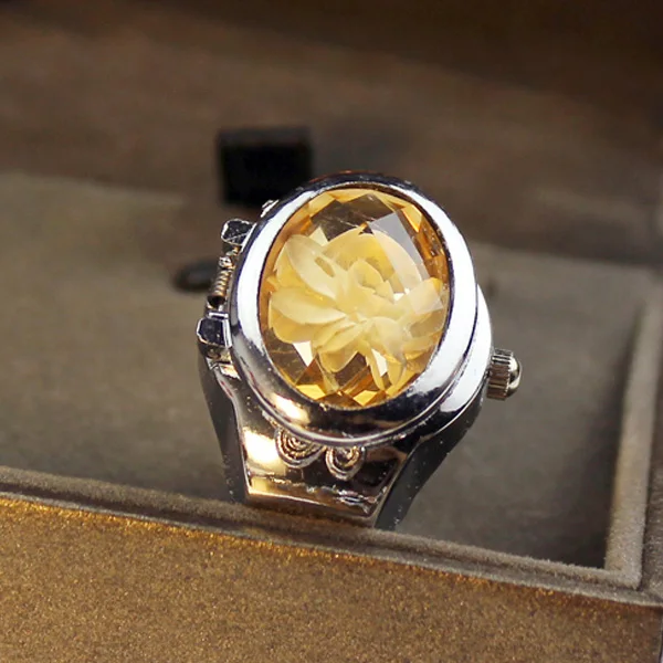 Модные женские часы с кольцом, эллиптические, стерео, с цветком, женские часы с раскладушкой, регулируемые кольца, кварцевые часы@ 17 TT@ 88 - Цвет: As the picture
