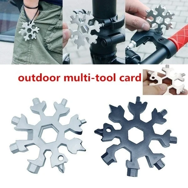 

18 In 1 Multi-Tool Stainless Steel Snow Shape Flat Cross Head Screwdriver Allen Key Spanner Key Chain Tool For Backpack