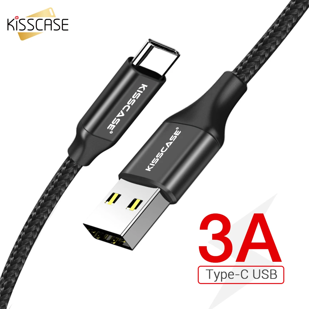 

KISSCASE USB Type C Cable 1M 3A Quick Charge Nylon Braided Data Cable Fast Charging USB Type C Phone Cable For Huawei Xiaomi