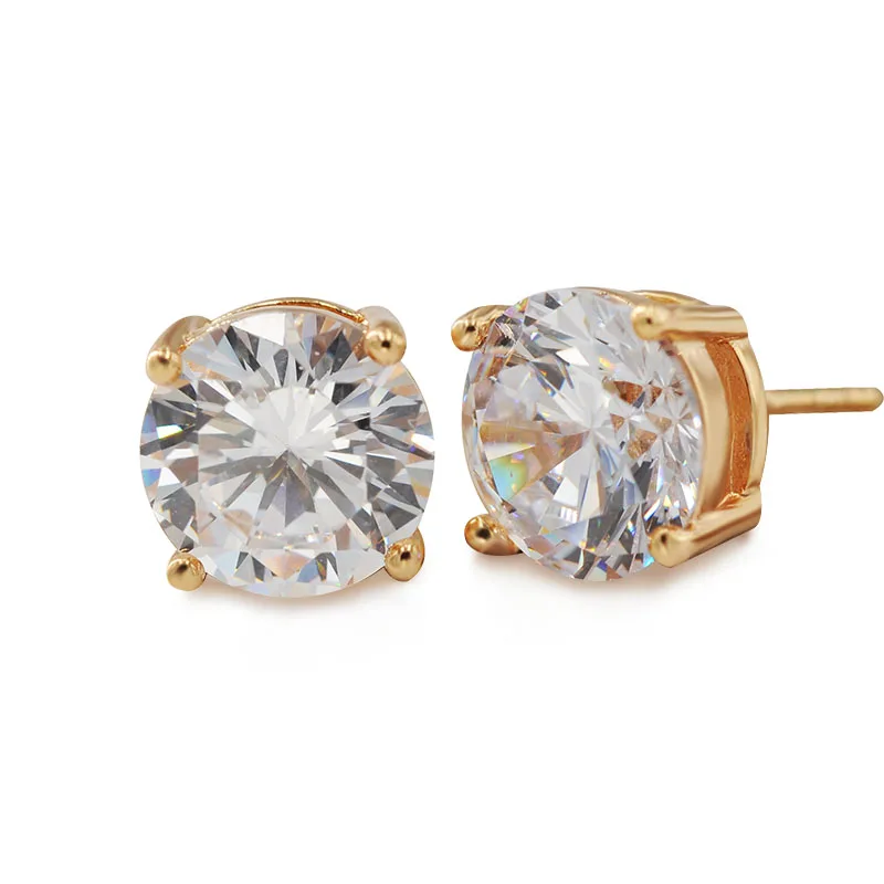

MxGxFam Single Stud Earrings For Women Round (9 mm / 6mm ) Shinning Cubic zirconia 18 Ca Gold Color Made Lead and Nickel Free