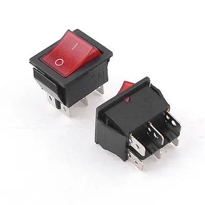 

High quality  2 Pcs 15A 250VAC 2 Position 6 Pin Red Light ON/OFF DPDT Boat Rocker Switch