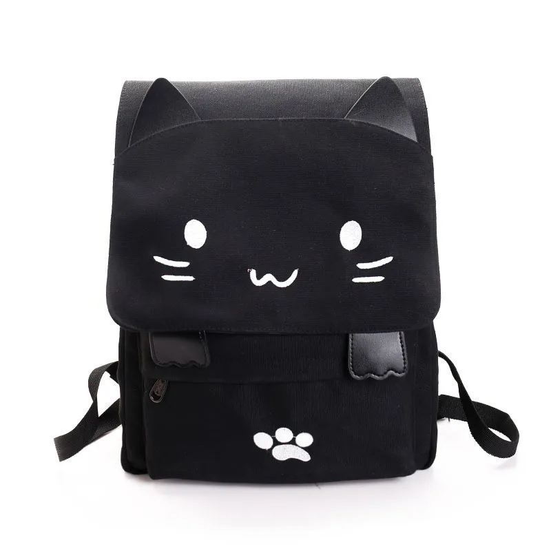 Cute Cat Canvas Backpack Cartoon Embroidery Backpacks For Teenage Girls ...