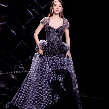

2019 Dilraba Celebrity Backless Ruffles Ball Gown Dress Sexy Women Mesh Dot Sleeveless Night Club BandageParty Dresses Wholesale