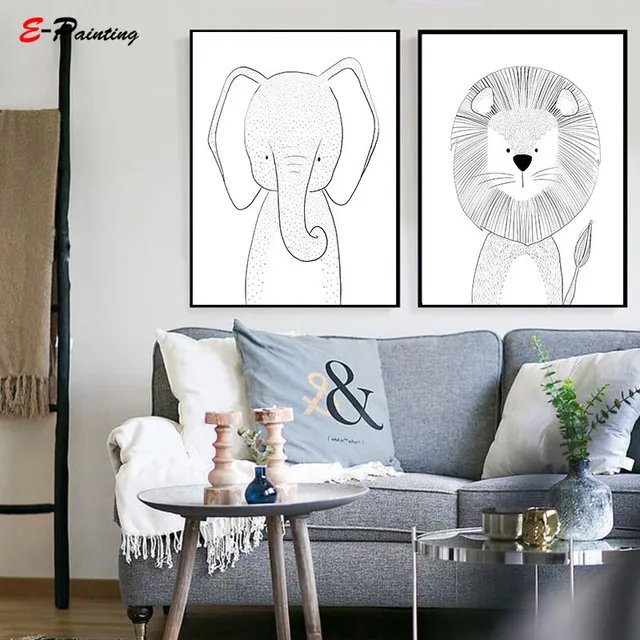 Modern Canvas Painting Picture Safari Nursery Wall Art Cute Black Modern Canvas Painting Picture Safari Nursery Wall Art Cute Black And White Animal Prints Living Room