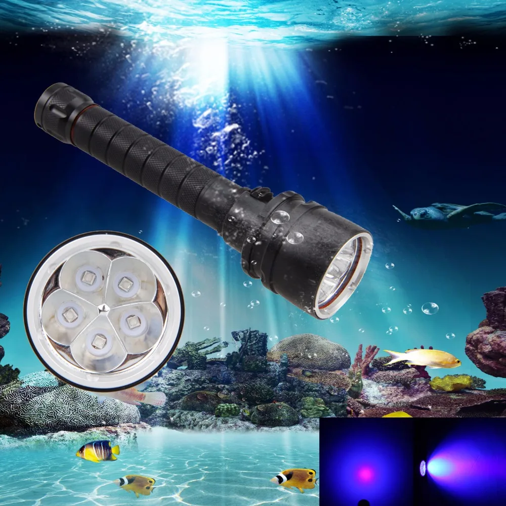 390nm Diving Underwater 100m 30W 5 x UV LED Dive Scuba Flashlight