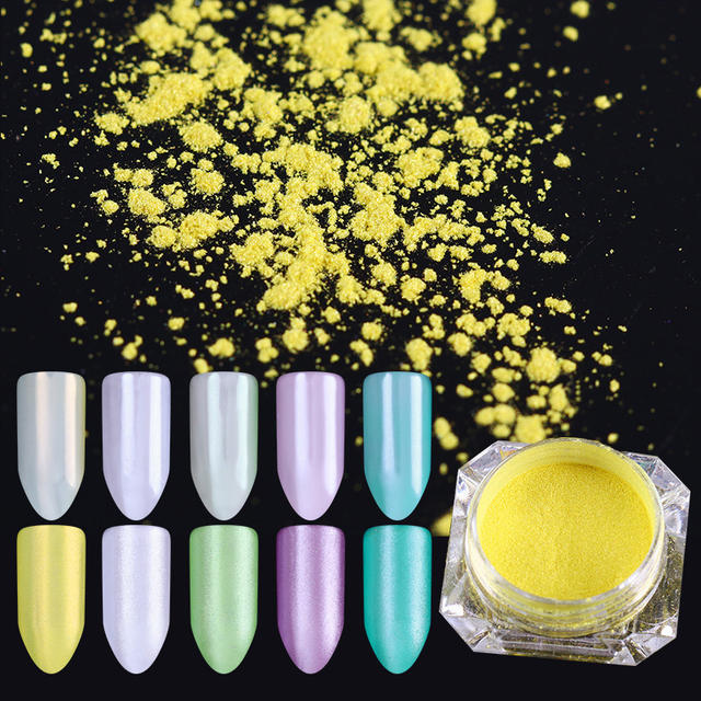 2g Mirror Pearl Nail Glitter Powder Shimmer Yellow Purple Nail Pigment Powder Nail Art Dust Manicure Nail Art Decoration