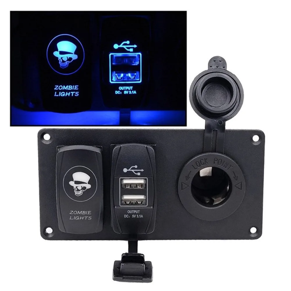 

5 Pin 6 Gang Car Marine Boat LED Rocker Switch Panel Waterproof Circuit with Digital Voltmeter Dual USB Ports Charger