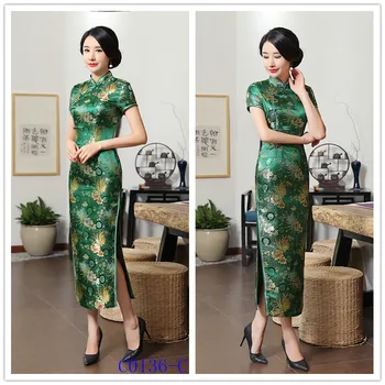 

High Quality Plus Size Chinese Traditional Cheongsam Female Embroidery Short Sleeves Embroidered Slim Fit Long Dress 8JXC0031