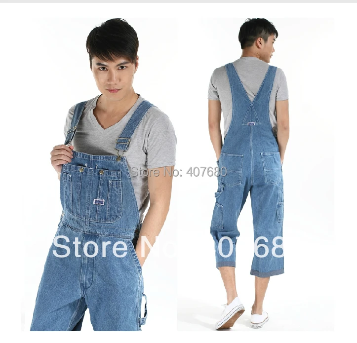 Jsaierl 2025 Men's Denim Bib Overalls Slim Fit Fashion Jumpsuit With Pockets One-Piece Distressed Jeans Slim Fit Jeans