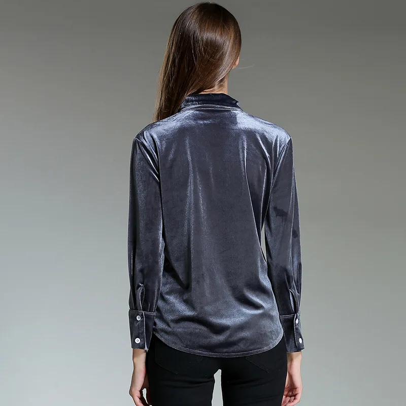 Kostlich Women Elegant Beading Embroidery Blouses And Shirts Autumn Winter Velvet Slim Grey Tops Retro Long Sleeve Casual Shirt (20)
