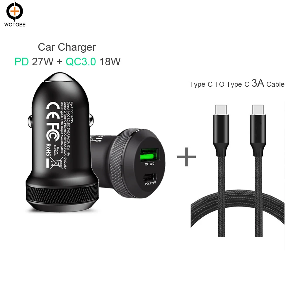 Dual port PD 27W/QC3.0 18W fast Car Charger power adapter,For MacBook 13