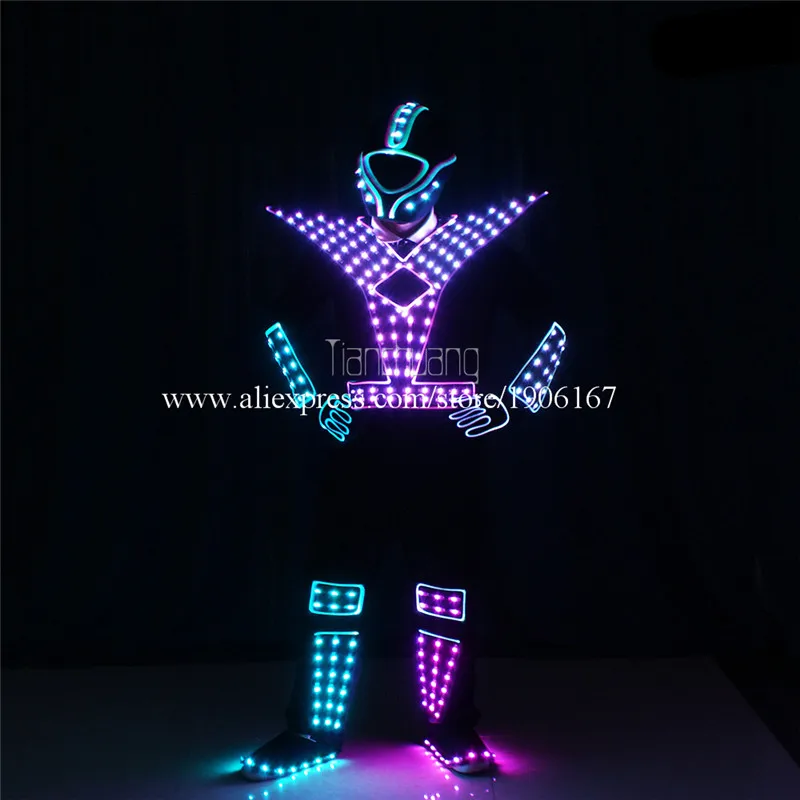 Programmable Men led robot costumes dance costumes robot suit full color led light dj clothes luminous stage wears disco1